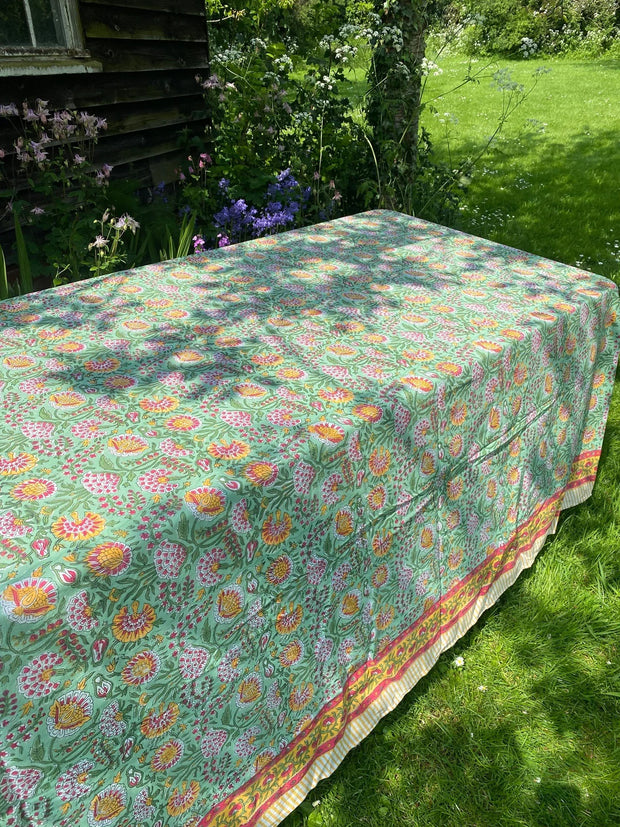 Twizzell Block Print Large Tablecloth - Green Multi Floral