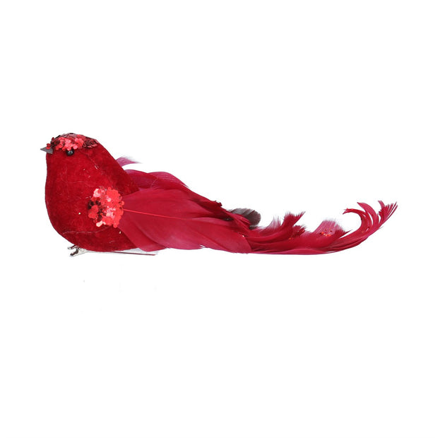 Fabric Bird Clip - Red Sparkle