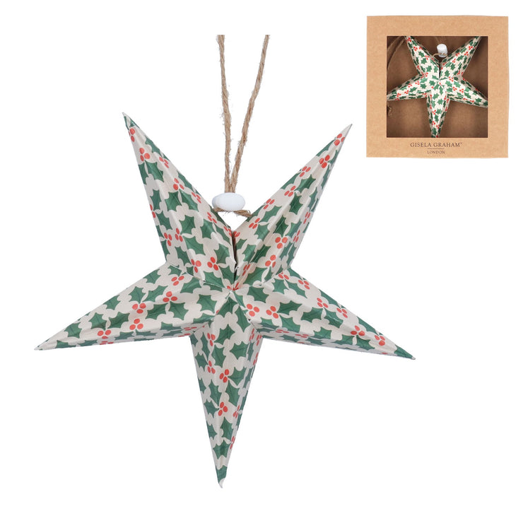 Paper Christmas Decoration - Paper Star in Holly Pattern