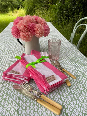 Twizzell Block Print Large Tablecloth - Sage, White & Pink