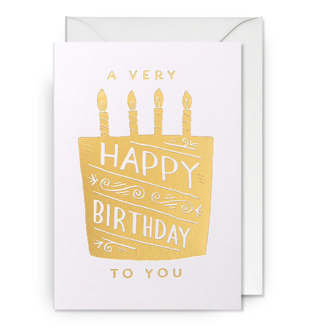 A Very Happy Birthday Gold Cake Card