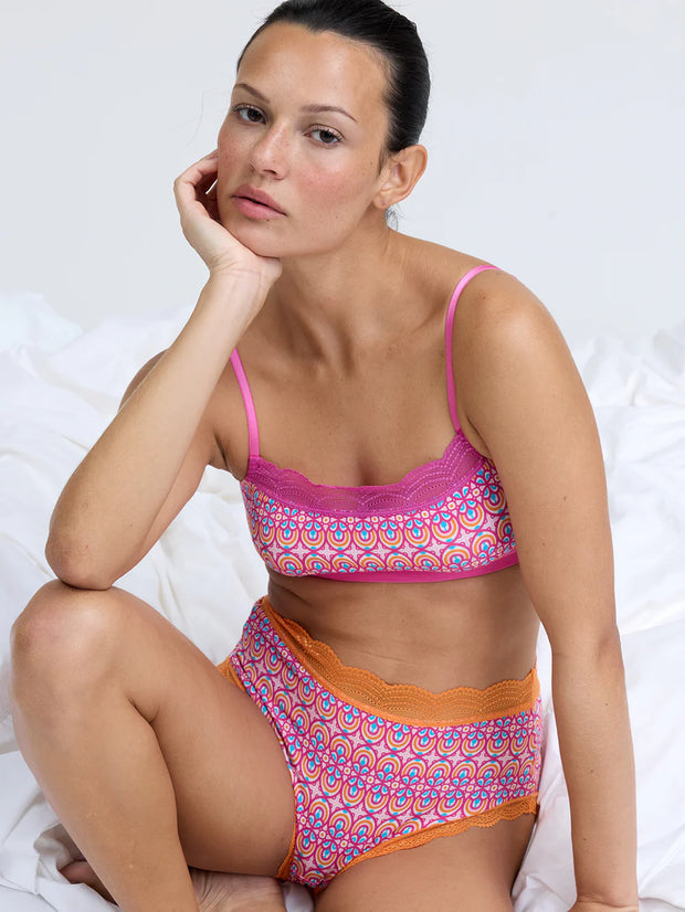 Stripe & Stare Square Neck Lace Bra - Retro Geo