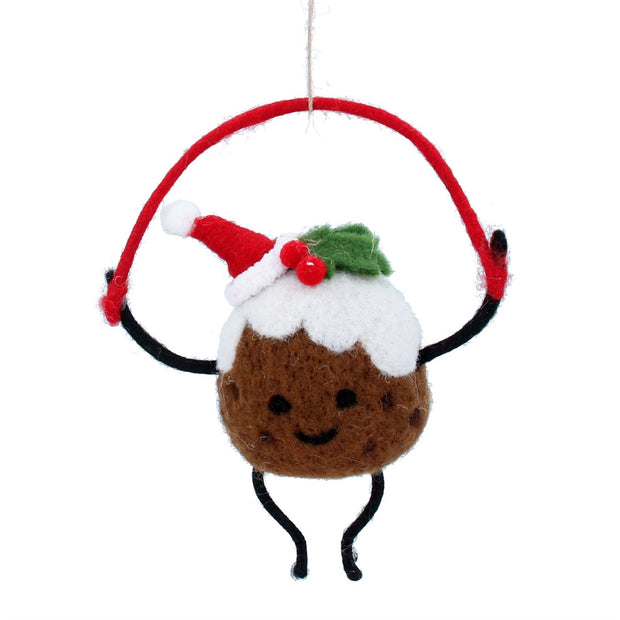 Felted Wool Decorations - Skipping Christmas Pudding