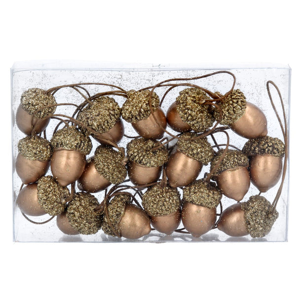 Sparkling Copper Acorn Decorations - Box of 18