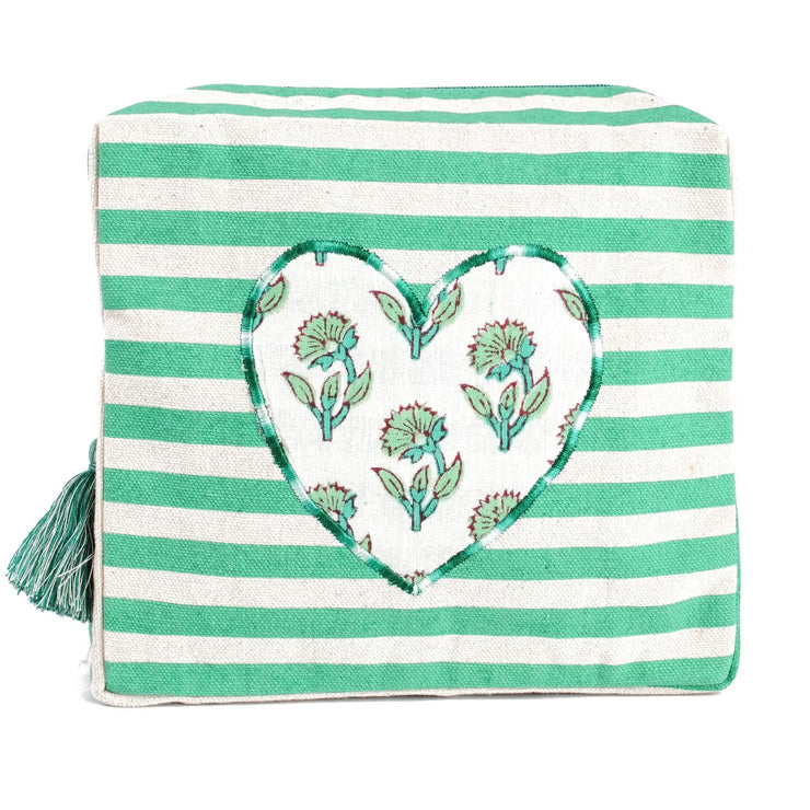 My Doris Stripe Heart Washbag - Green