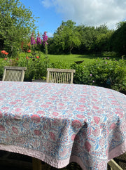 Twizzell Block Print Large Tablecloth - Pink & Blue