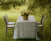 Twizzell Block Print Large Tablecloth - Blue & Green Diamond