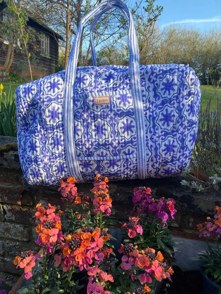 Twizzell Indian Block Print Weekend Bag - Mauve Geometric