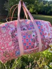 Twizzell Indian Block Print Weekend Bag - Pink Patchwork