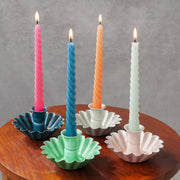 Enamel Cupped Flower Candle Holders