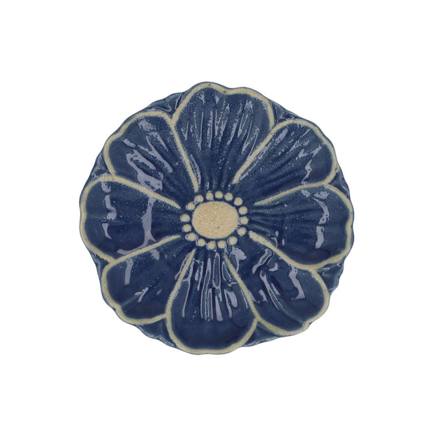 Stoneware Flower Plate - Navy Blue