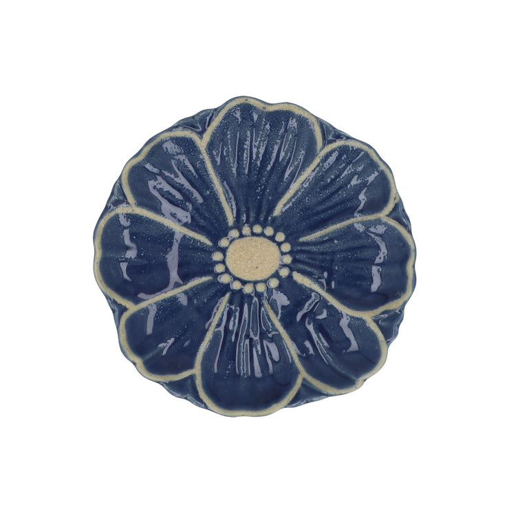 Stoneware Flower Plate - Navy Blue