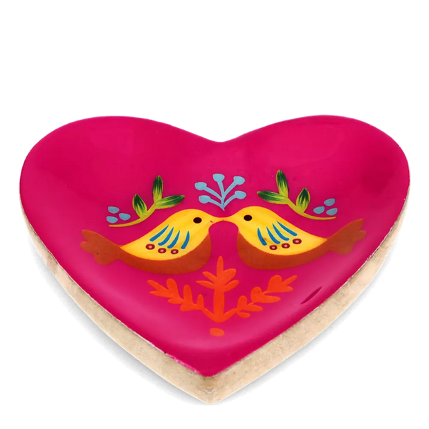 Wooden Heart Trinket Dish - Birds