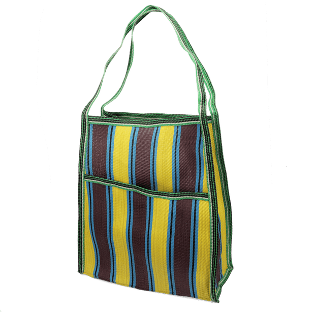 Recycled Woven Bag - Brown, Teal & Yellow