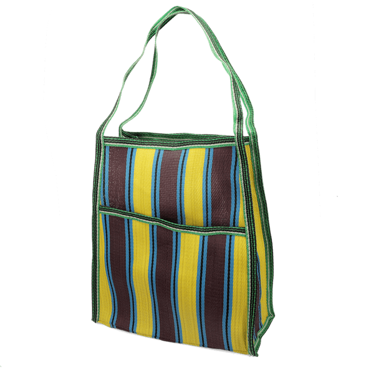 Recycled Woven Bag - Brown, Teal & Yellow