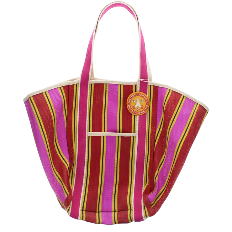 Recycled Woven Tote Bag - Pink, Red, Yellow