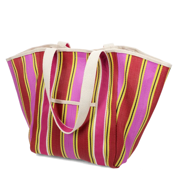 Recycled Woven Tote Bag - Pink, Red, Yellow