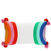 Embroidered Pom Pom Cushion - Rainbow