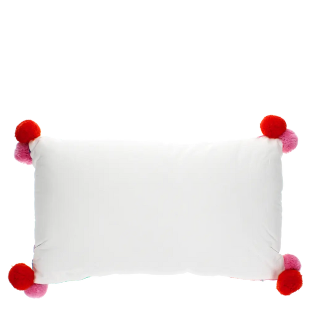 Embroidered Pom Pom Cushion - Rainbow