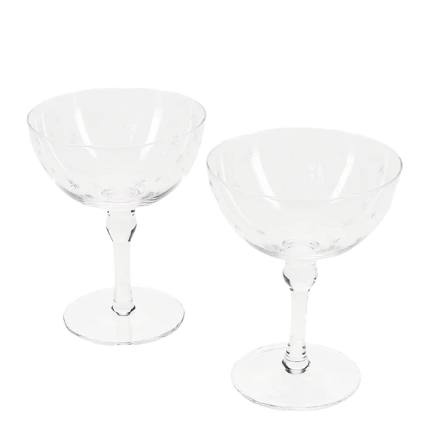 Etched Star Coupe Glasses - Set of 2