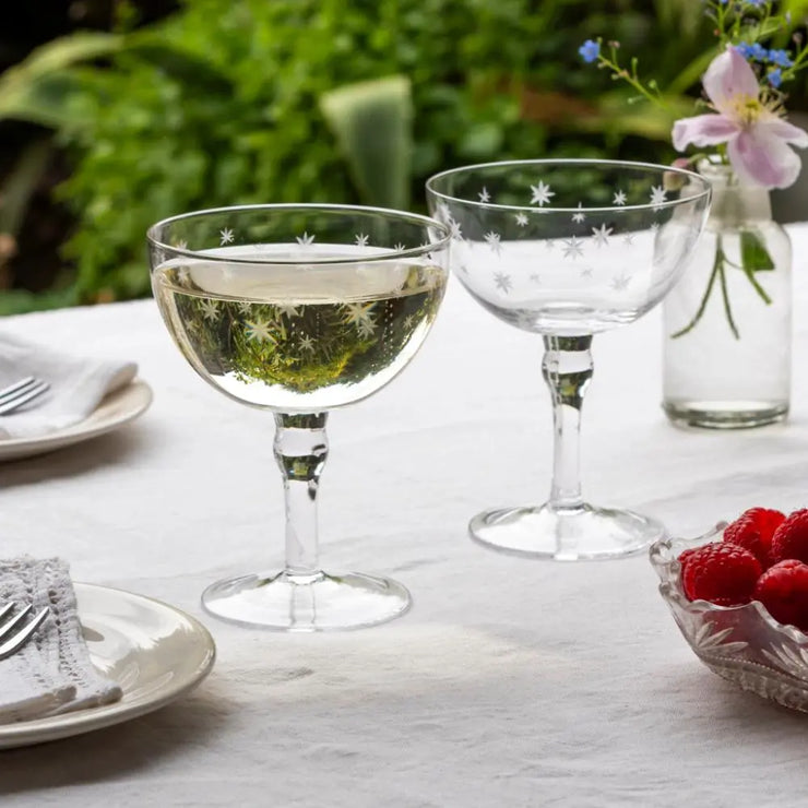 Etched Star Coupe Glasses - Set of 2