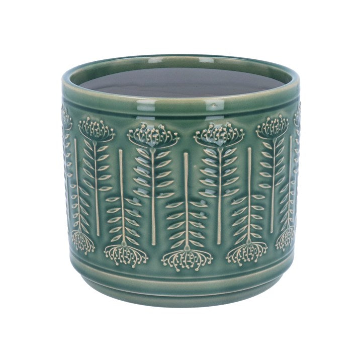 Ceramic Pot Cover 15.5cm - Green Protea