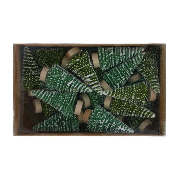 Snowy Mini Fir Tree Decorations - Box of 12
