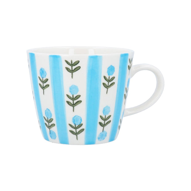 Blue Stripe Flower Stoneware Mug