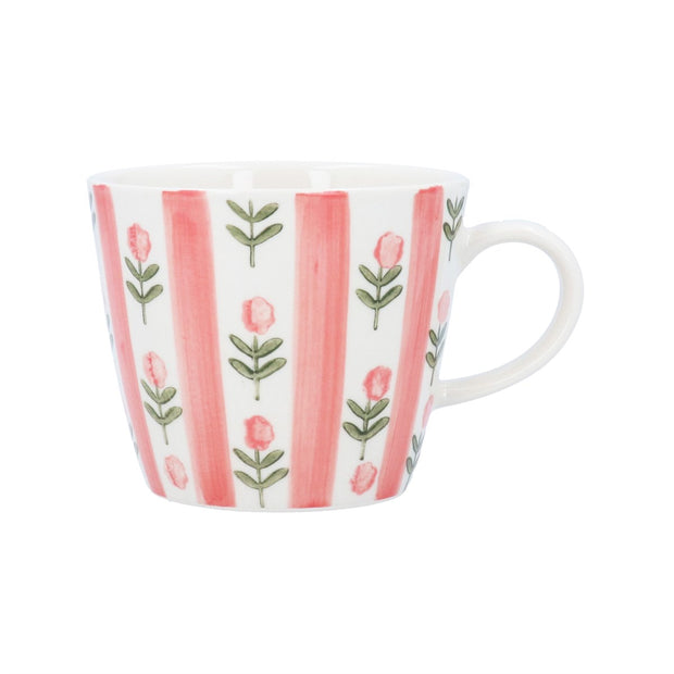 Pink Stripe Flower Stoneware Mug