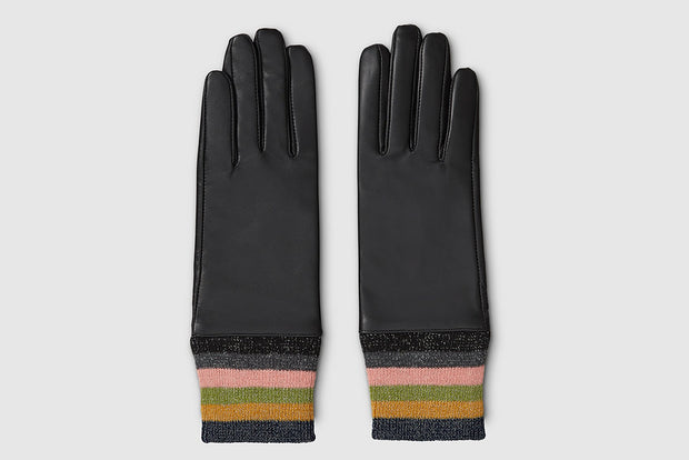 Mabel Sheppard Leather Gloves - Lurex Stripe Cuff