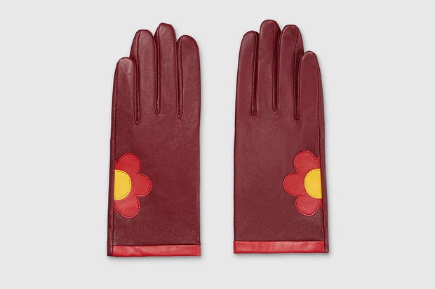 Mabel Sheppard Leather Gloves - Burgundy Daisy