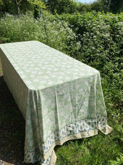 Twizzell Block Print Large Tablecloth - Pistachio