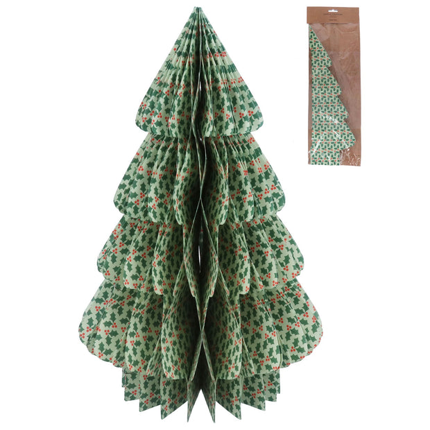 Paper Christmas Tree Ornament - Light Green With Holly 40cm