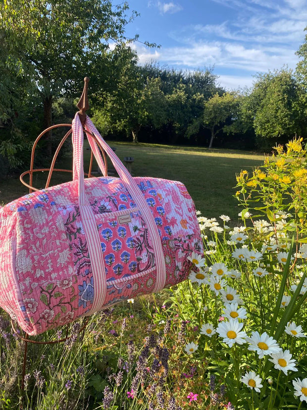 Twizzell Indian Block Print Weekend Bag - Pink Patchwork