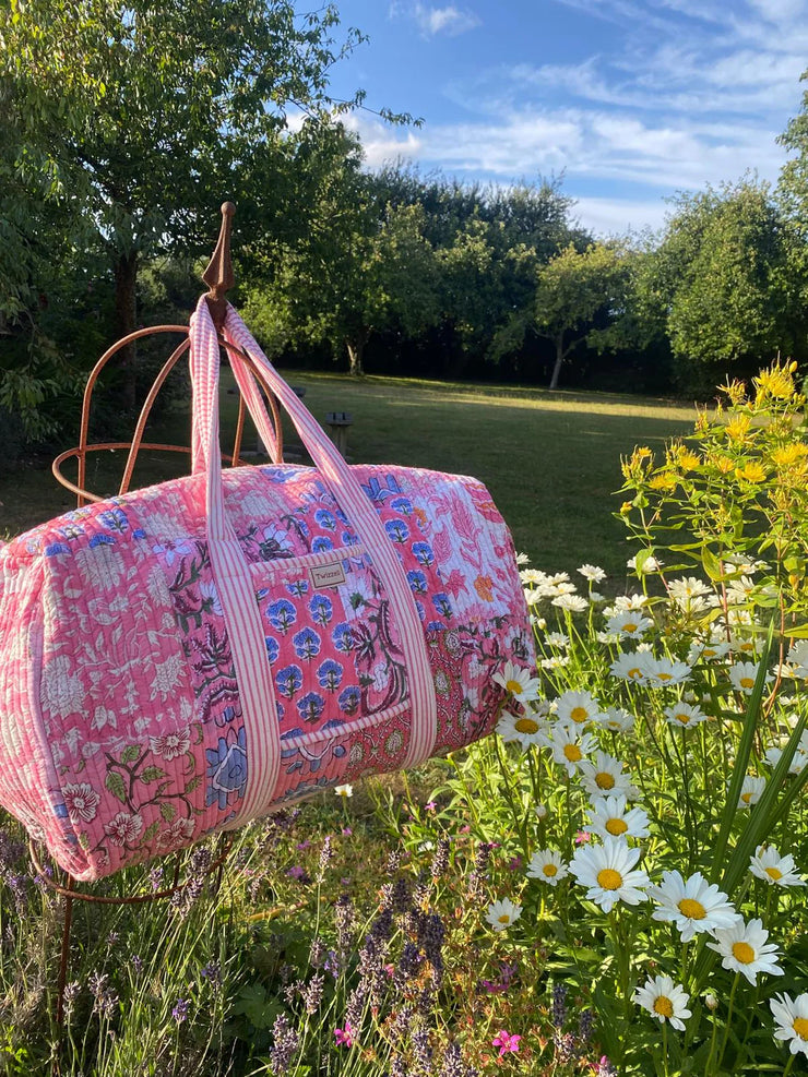 Twizzell Indian Block Print Weekend Bag - Pink Patchwork
