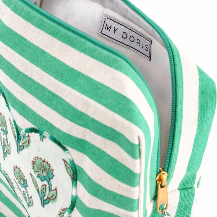 My Doris Stripe Heart Washbag - Green