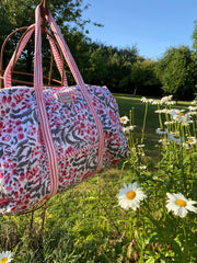 Twizzell Indian Block Print Weekend Bag - Pink & Grey Floral