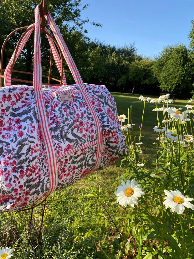 Twizzell Indian Block Print Weekend Bag - Pink & Grey Floral