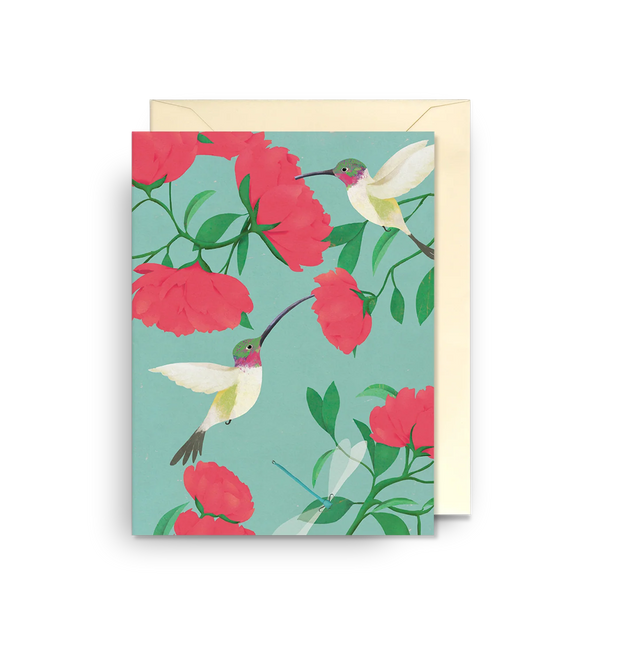 Mini Peony Hummingbird Card