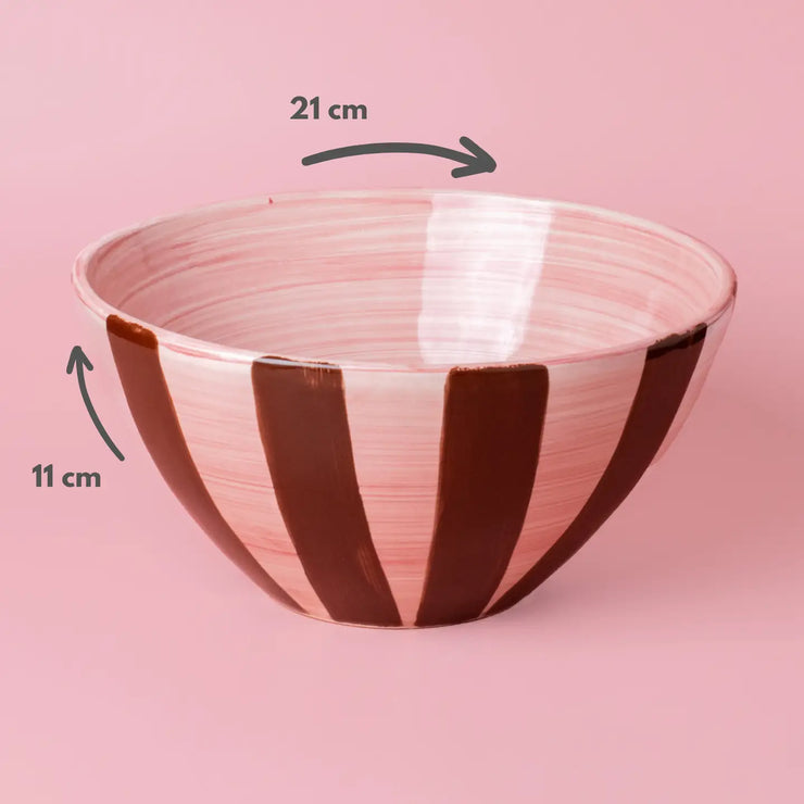 Tierra Cocida Ceramic Salad Bowl - Chocolate Brown and Pink