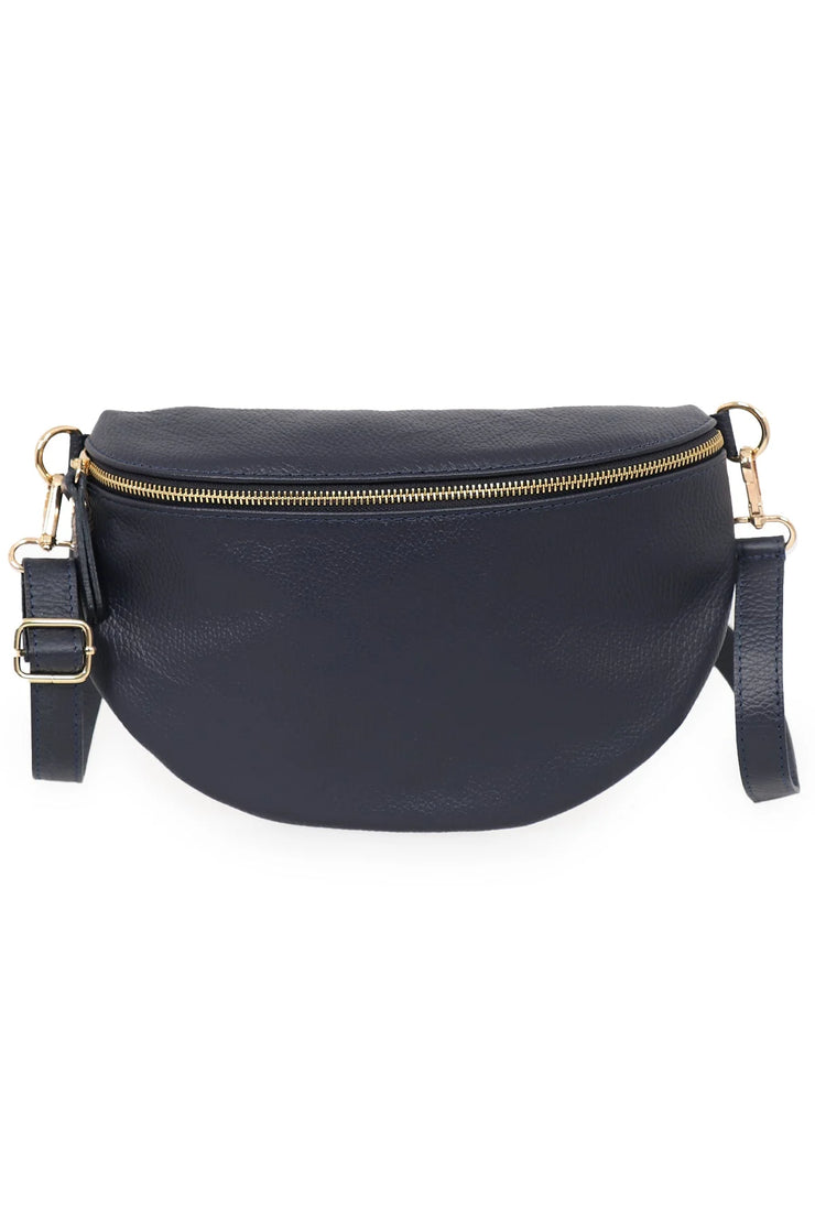 Half Moon Leather Cross Body Bag - Navy Blue