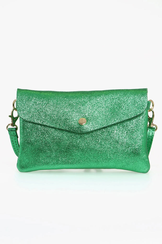 Brooke Clutch Bag - Bright Green Metallic