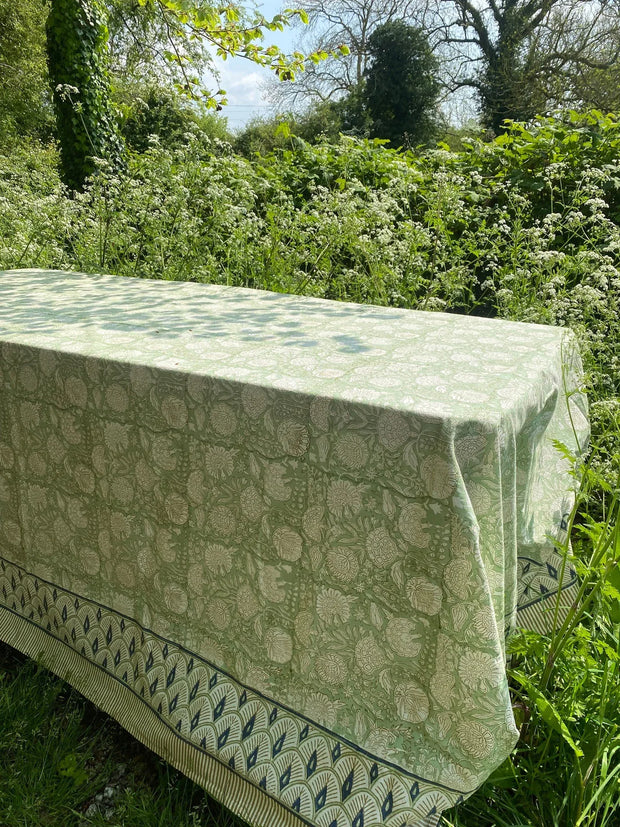 Twizzell Block Print Large Tablecloth - Pistachio