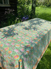 Twizzell Block Print Large Tablecloth - Green Multi Floral