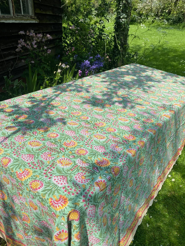 Twizzell Block Print Large Tablecloth - Green Multi Floral