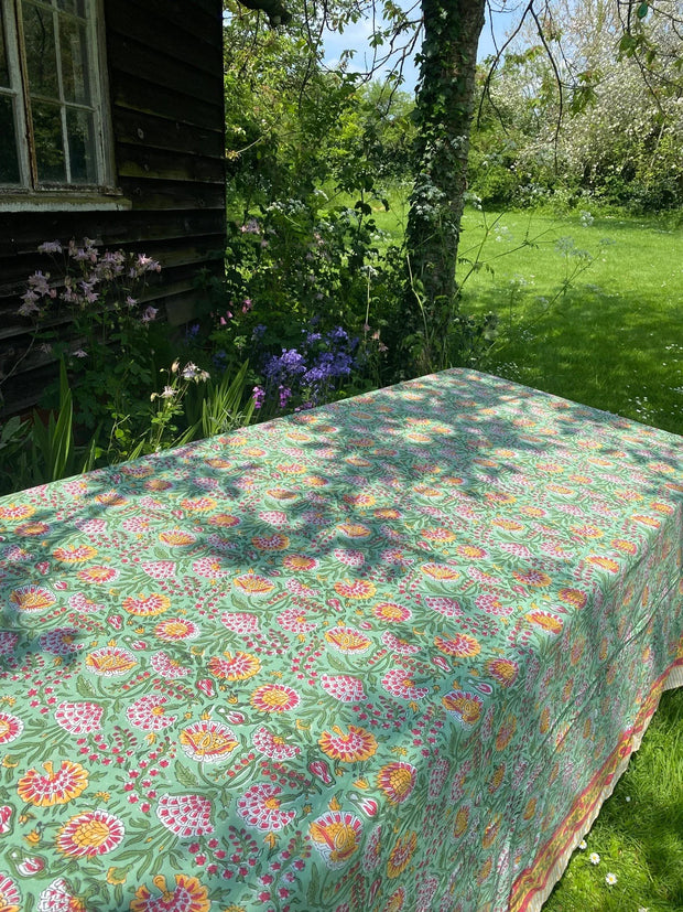 Twizzell Block Print Large Tablecloth - Green Multi Floral