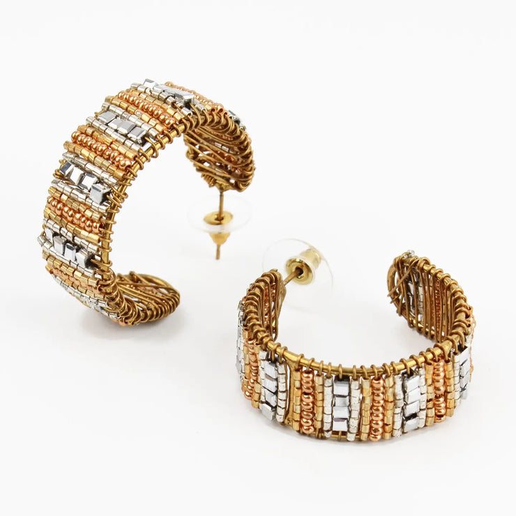 My Doris Beaded Silver & Gold Hoops