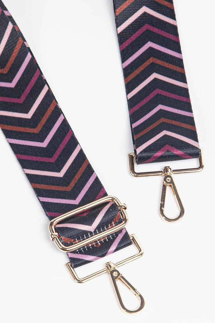 Wide Chevron Bag Strap - Black & Pink