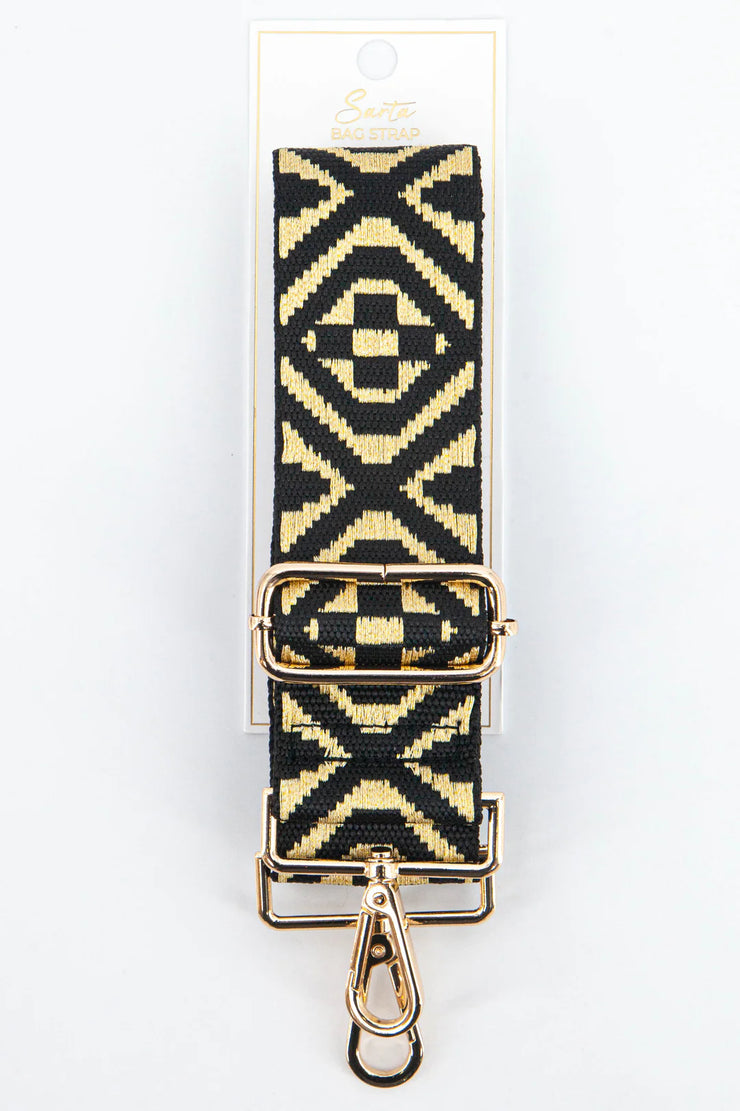 Wide Gold & Black or Cream Jacquard Bag Strap