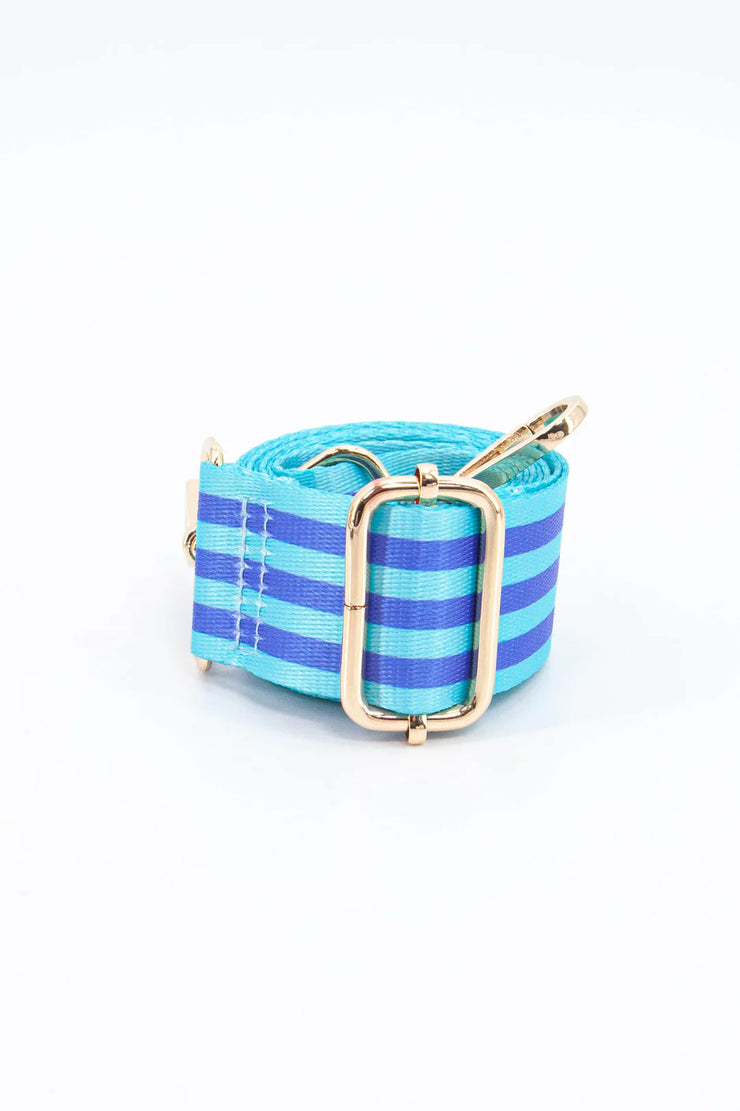 Two Tone Alternating Stripe Bag Strap in Aqua & Blue